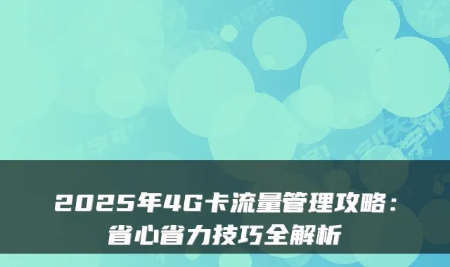 2025年4G卡流量管理攻略：省心省力技巧全解析