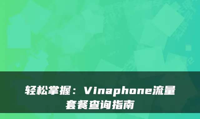 轻松掌握:Vinaphone流量套餐查询指南