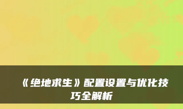 《绝地求生》配置设置与优化技巧全解析