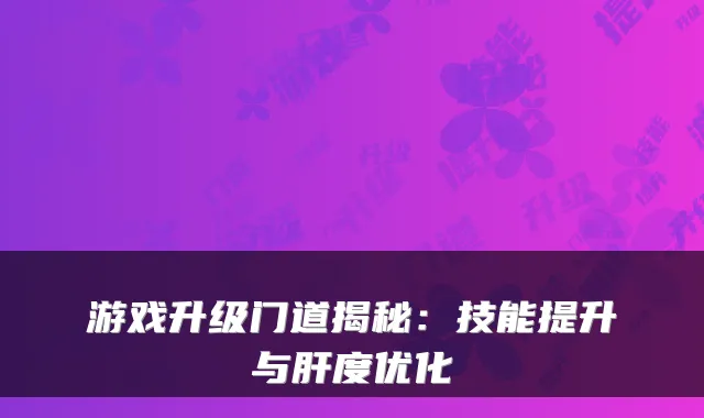 游戏升级门道揭秘：技能提升与肝度优化