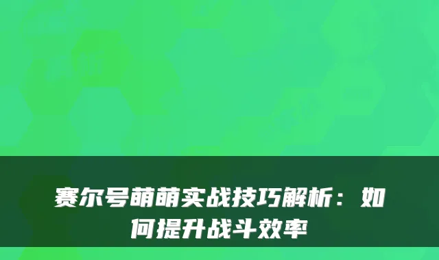 赛尔号萌萌实战技巧解析:如何提升战斗效率