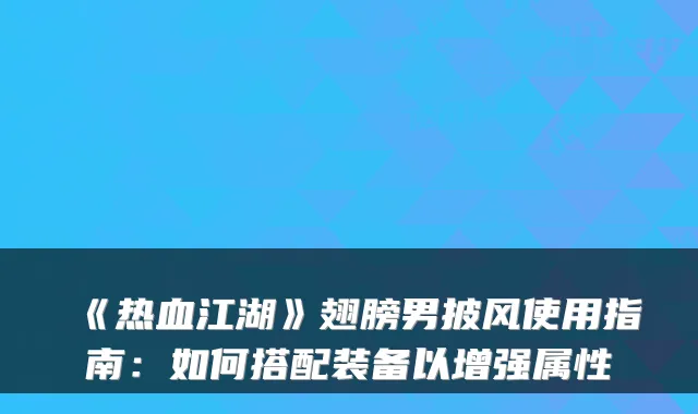 《热血江湖》翅膀男披风使用指南：如何搭配装备以增强属性