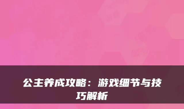 公主养成攻略：游戏细节与技巧解析
