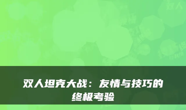 双人坦克大战：友情与技巧的考验