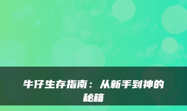 牛仔生存指南:从新手到神的秘籍