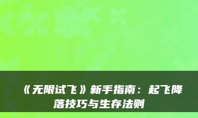 《无限试飞》新手指南:起飞降落技巧与生存法则
