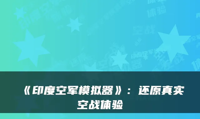 《印度空军模拟器》：还原真实空战体验