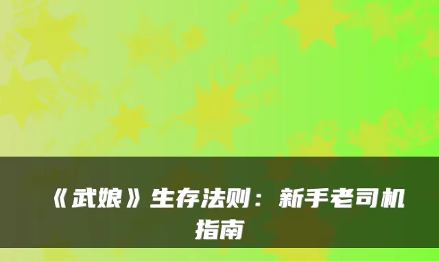 《武娘》生存法则:新手老司机指南