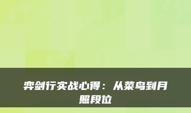 弈剑行实战心得：从菜鸟到月照段位
