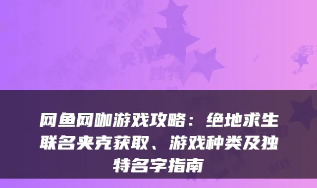 网鱼网咖游戏攻略:绝地求生联名夹克获取、游戏种类及独特名字指南