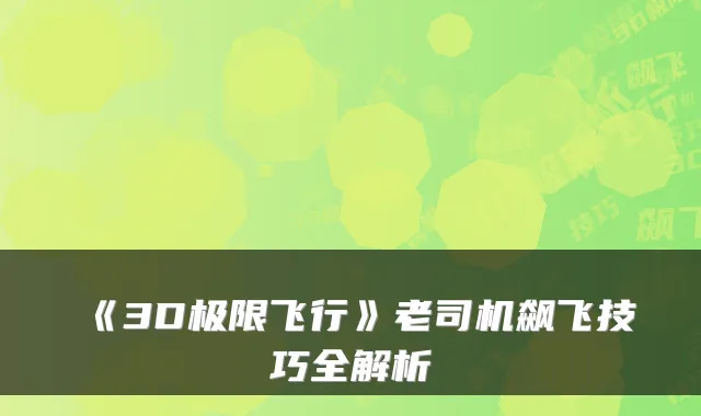 《3D极限飞行》老司机飙飞技巧全解析