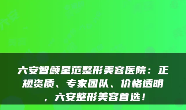 六安智颜星范整形美容医院:正规资质、专家团队、价格透明,六安整形美容首选!