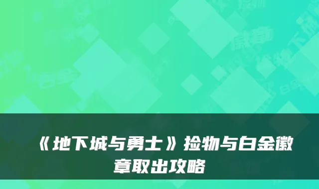 《地下城与勇士》捡物与白金徽章取出攻略