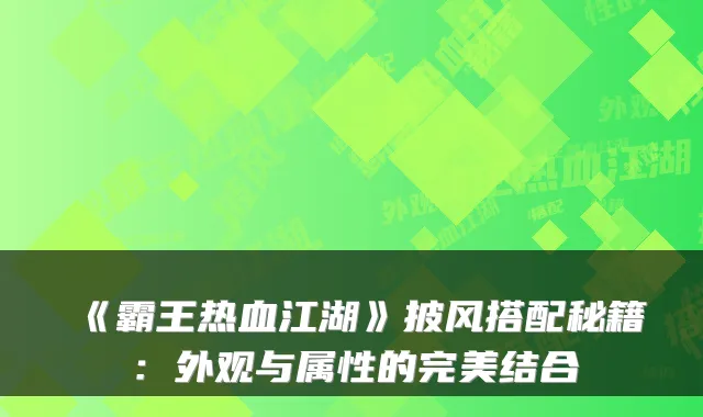《霸王热血江湖》披风搭配秘籍：外观与属性的结合