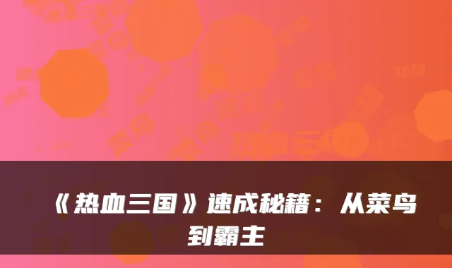 《热血三国》速成秘籍：从菜鸟到霸主