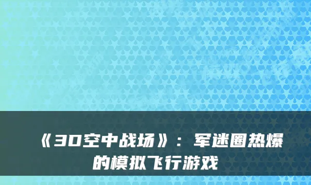 《3D空中战场》：军迷圈热爆的模拟飞行游戏