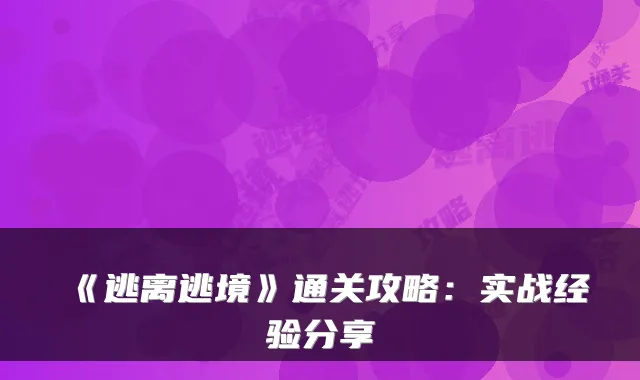 《逃离逃境》通关攻略：实战经验分享