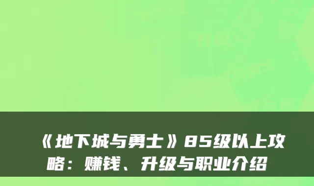 《地下城与勇士》85级以上攻略：赚钱、升级与职业介绍