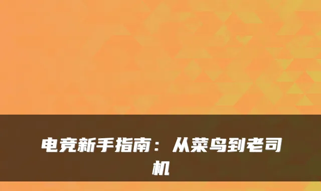 电竞新手指南：从菜鸟到老司机