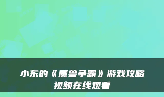 小东的《魔兽争霸》游戏攻略视频在线观看