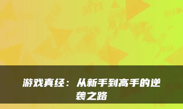 游戏真经：从新手到高手的逆袭之路