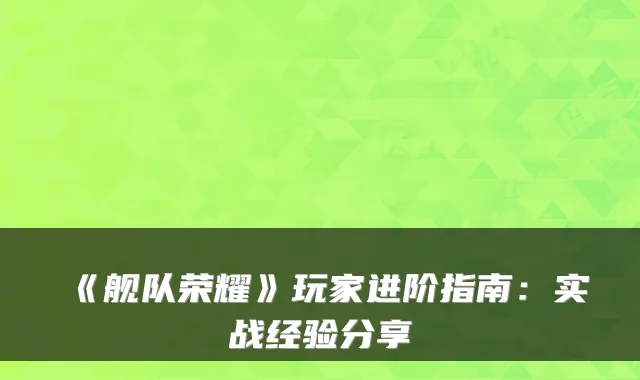 《舰队荣耀》玩家进阶指南：实战经验分享