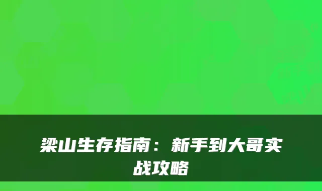 梁山生存指南：新手到大哥实战攻略