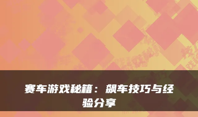 赛车游戏秘籍：飙车技巧与经验分享