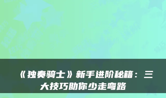 《独奏骑士》新手进阶秘籍：三大技巧助你少走弯路
