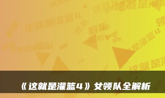 《这就是灌篮4》女领队全解析