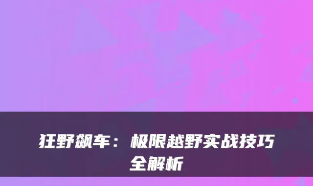 狂野飙车：极限越野实战技巧全解析