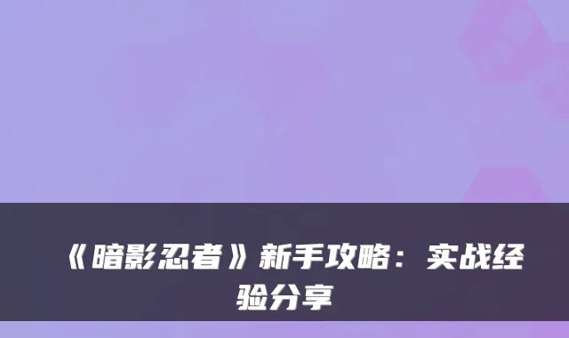 《暗影忍者》新手攻略:实战经验分享