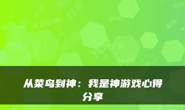 从菜鸟到神：我是神游戏心得分享