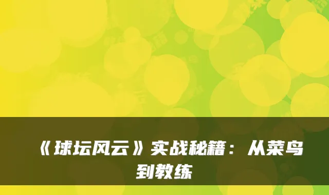 《球坛风云》实战秘籍:从菜鸟到教练