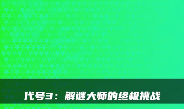 代号3：解谜大师的终极挑战