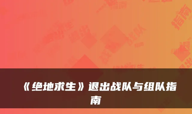 《绝地求生》退出战队与组队指南