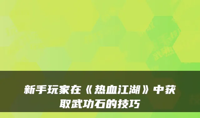 新手玩家在《热血江湖》中获取武功石的技巧