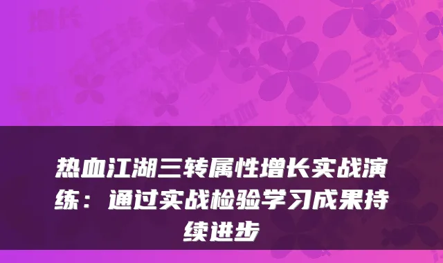 热血江湖三转属性增长实战演练:通过实战检验学习成果持续进步