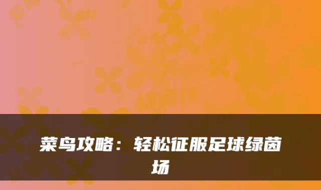 菜鸟攻略:轻松征服足球绿茵场