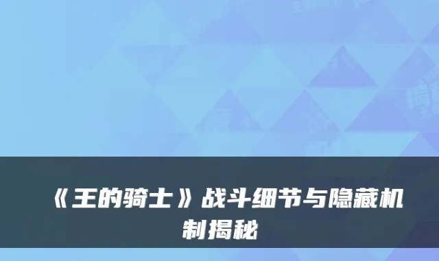 《王的骑士》战斗细节与隐藏机制揭秘