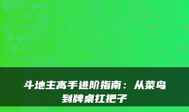 斗地主高手进阶指南：从菜鸟到牌桌扛把子