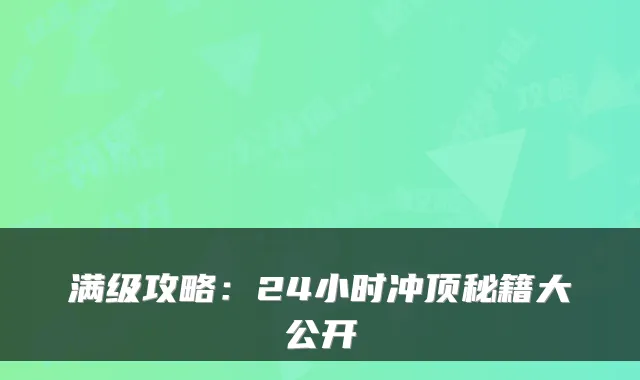 满级攻略：24小时冲顶秘籍大公开