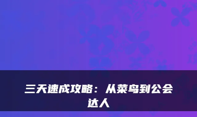 三天速成攻略：从菜鸟到公会达人