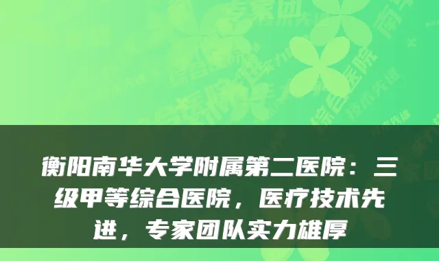 衡阳南华大学附属第二医院:三级甲等综合医院,医疗技术先进,专家团队实力雄厚
