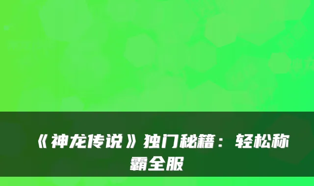 《神龙传说》独门秘籍：轻松称霸全服