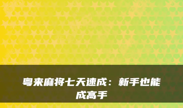 粤来麻将七天速成:新手也能成高手