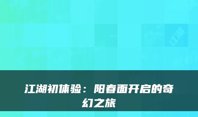 江湖初体验：阳春面开启的奇幻之旅