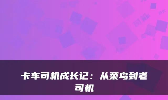 卡车司机成长记：从菜鸟到老司机