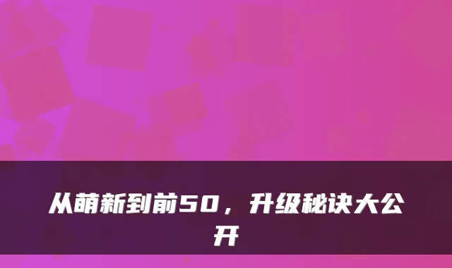 从萌新到前50，升级秘诀大公开