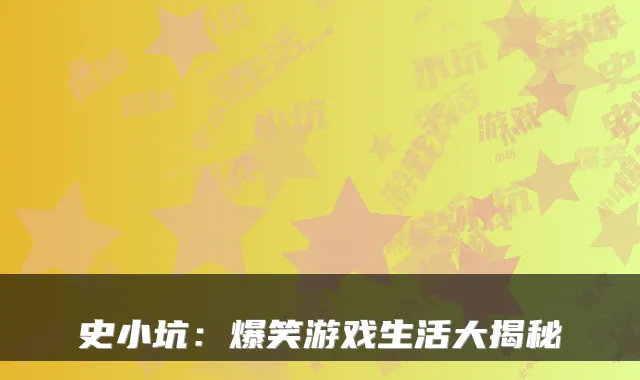 史小坑:爆笑游戏生活大揭秘